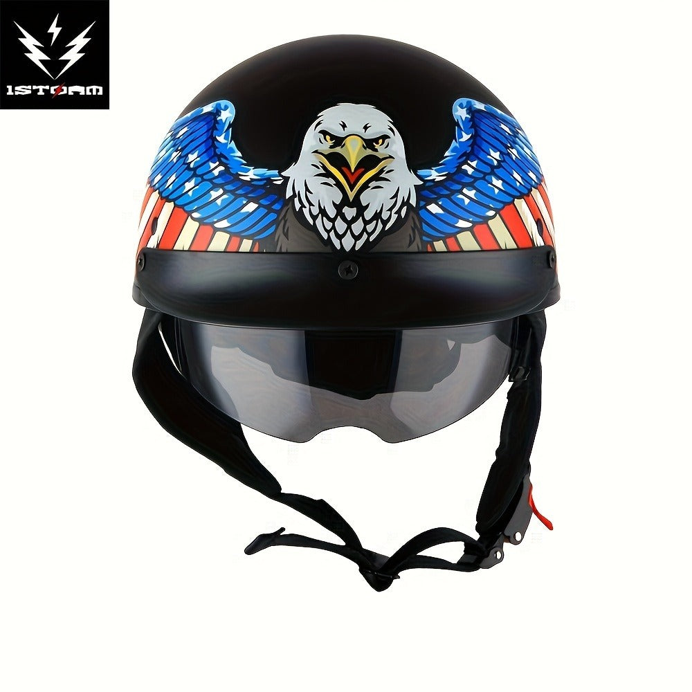 Motorcycle Half Face Helmet – Retractable Smoked Visor, Adjustable Inner Visor, Lightweight Aerodynamic Design, Goggle Compatible, Sizes S–XL