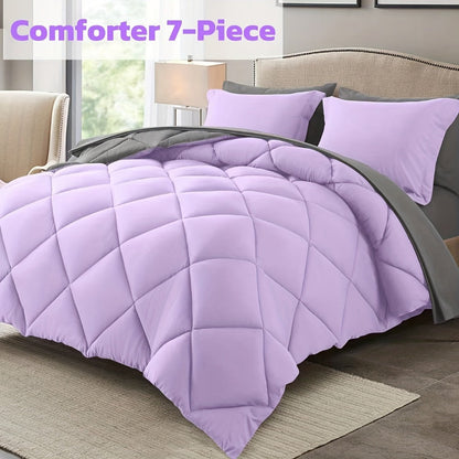 Comforter Set 7-Piece Bed in a Bag Queen King Full Soft Microfiber Down Alternative Comforter Fitted Sheet Flat Sheet Pillow Shams Pillowcases All Season Bedding Set 34 Colors