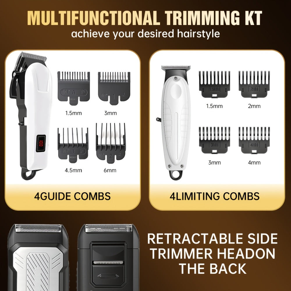 Hair Clippers & Trimmers White Grooming Set with LCD Screens, USB-C Charging and One, Two or Three Pieces