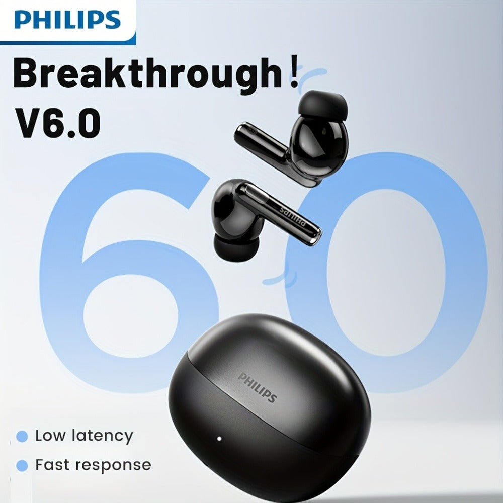 Philips TWS Earbuds Condenser Microphone True Wireless In-Ear Headphones USB-C Charging Case Android Compatible Portable Modern Design Tech Gift Black White