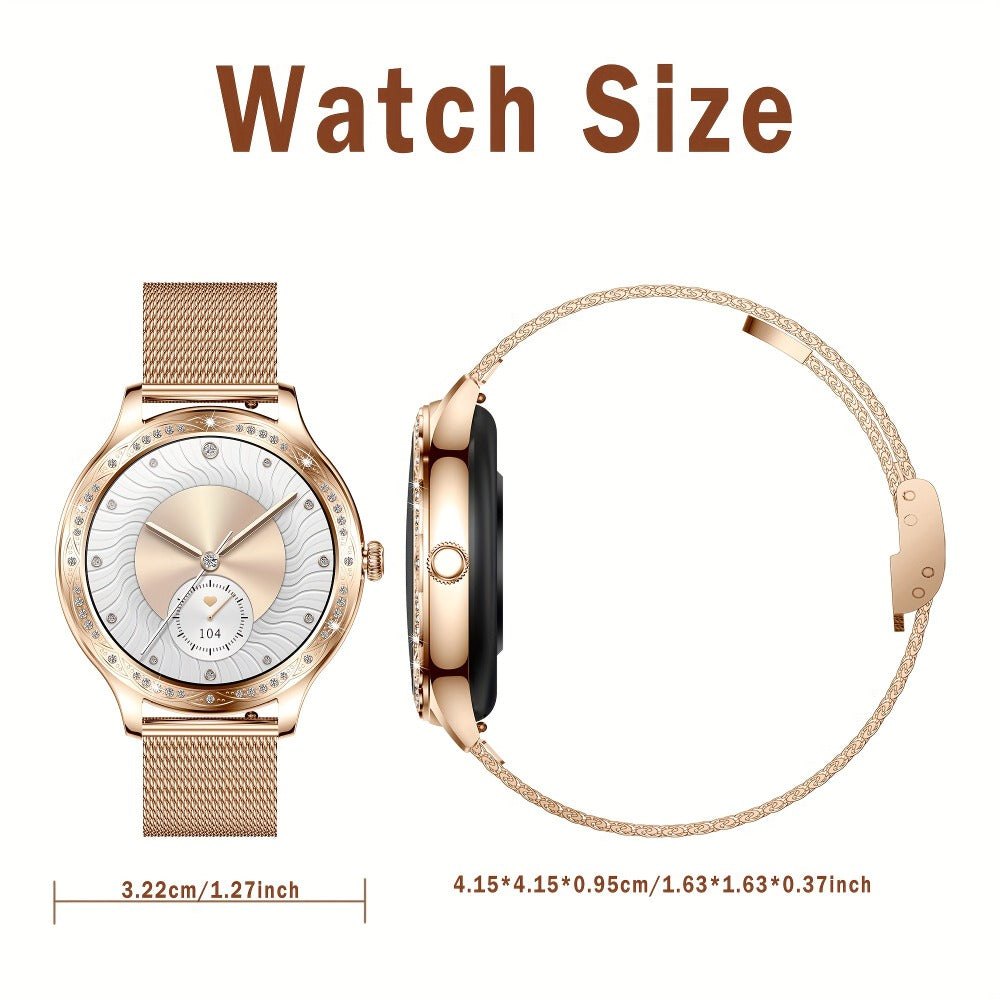 Smartwatch for Women with 1.09-Inch Round Touch Display, Rhinestone Bracelet and 100 Sport Modes
