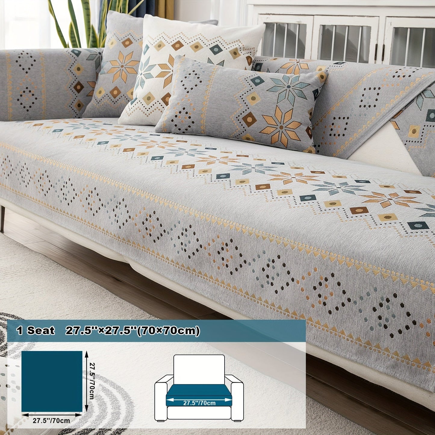 Sofa Cover Bohemian Geometric Panels for 1 to 4 Seats, Armrest or Backrest in Five Color Options