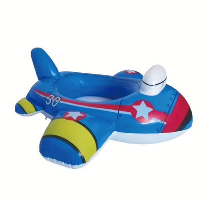 Airplane-Shaped Inflatable Pool Float with Blue Printed Body, Center Opening, Wings, Tail and 33.46-Inch Length