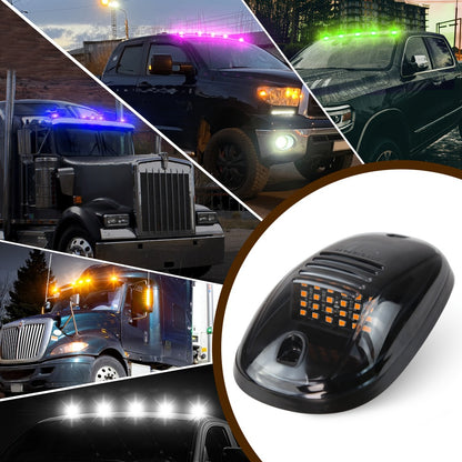 5pcs LED Cab Roof Marker Lights 16/24 LED 12V Super Bright UV-Resistant ABS Lens with Wiring Harness Kit for 2003-2018 Pickup Trucks 1500 2500 3500 4500 5500, White Amber Red Blue Green Purple