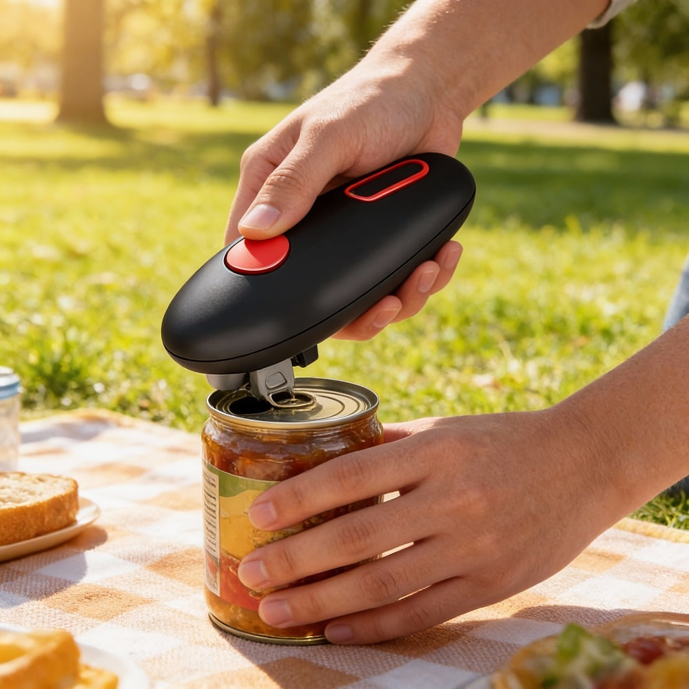 Black One-Touch Can Opener as a Single Unit or Two-Tool Bundle with Manual Jar-Opening Aid