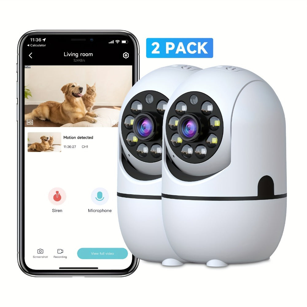 Indoor Security Camera with 355° Pan-Tilt, Color Night Vision, Two-Way Audio and Pack Options