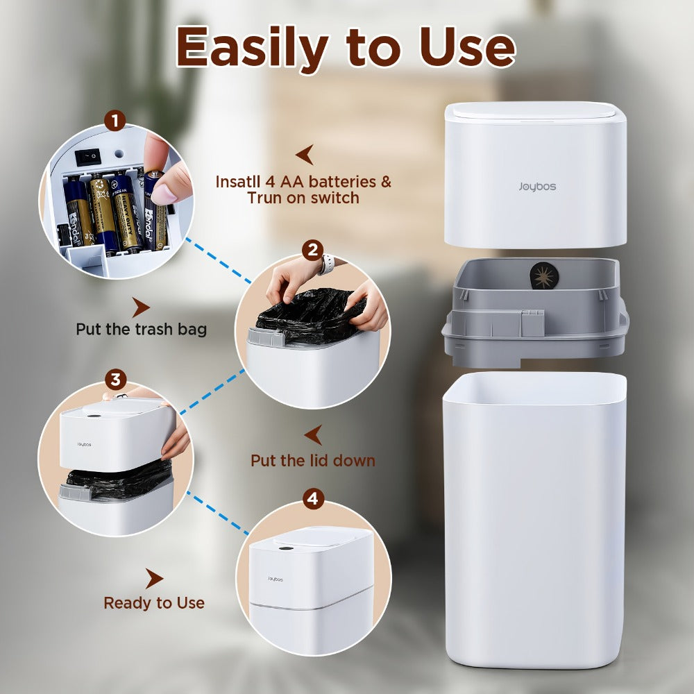 Touchless Trash Can 3.8 Gal 14L Infrared Motion Sensor, Auto-Open Lid, Wind Adsorption Auto-Expand Bag