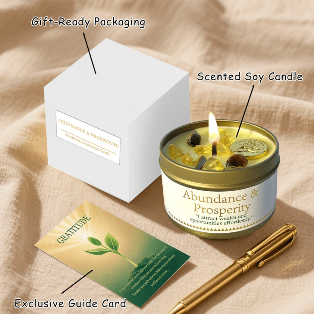 Crystal-Style Tin Candle with Eleven Intention Labels and One- or Two-Piece Checkout Options