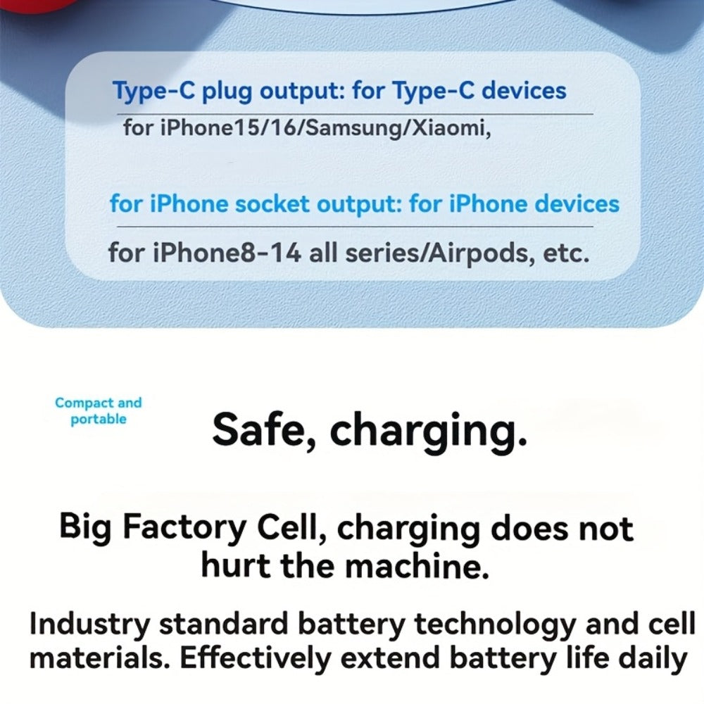 5000mAh iPhone Power Bank 2-in-1 Connector LCD Display Slim Portable Charger Compatible with iPhone 17 16 15 14 13 12 11 – Small Compact External Battery Pack 5V 2A Fast Charge