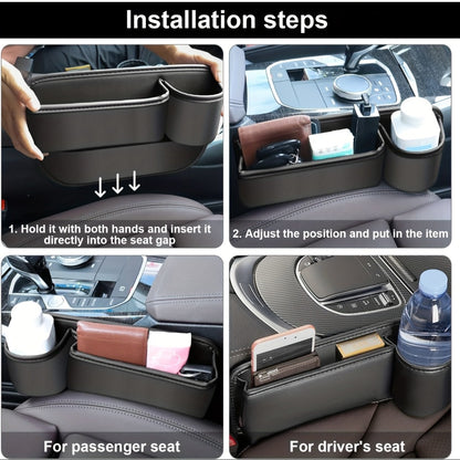 Car Seat Gap Organizer with Cup Holder – Adjustable PU Leather Side Seat Storage Box for Phone, Keys, Glasses & Cards | Multi-Functional Car Interior Organizer (2-Pack, Black)