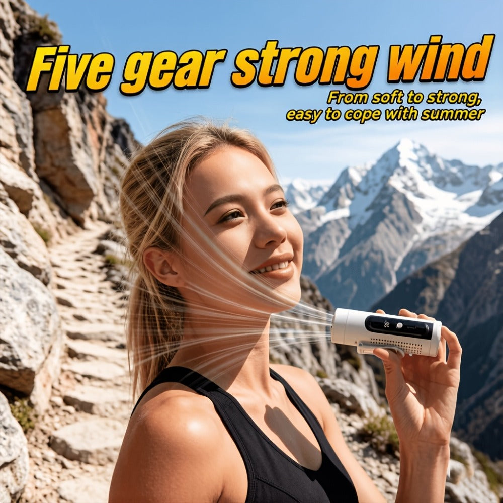 Handheld Fan with Metal Contact Plate, Five Speeds, 20,000 RPM Label, Type-C Charging and Display