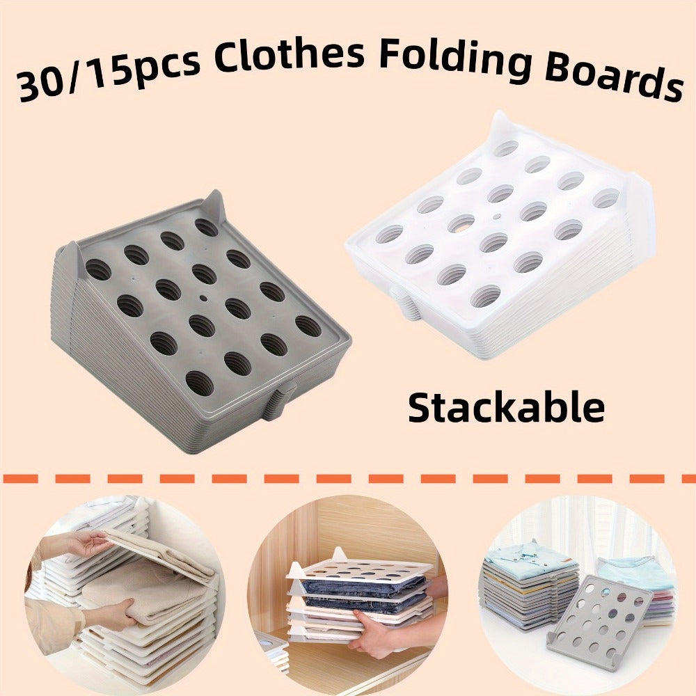 Foldable Stackable Clothes Folding Board Organizer for Shirts Pants Dresses – Heavy-Duty Plastic, Space-Saving, Easy-Clean (15 or 30 pcs)