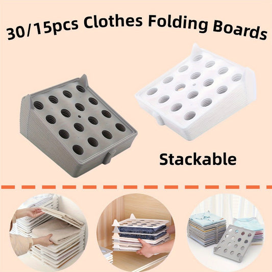 Foldable Stackable Clothes Folding Board Organizer for Shirts Pants Dresses – Heavy-Duty Plastic, Space-Saving, Easy-Clean (15 or 30 pcs)