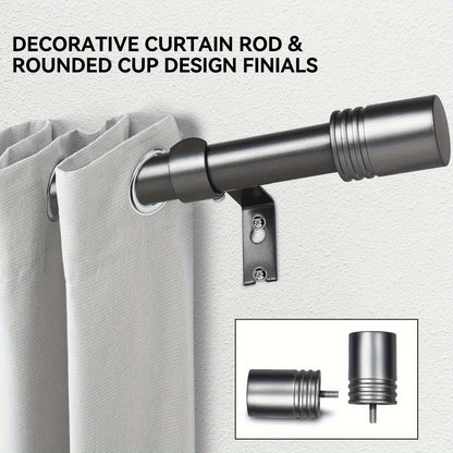 One-Inch Adjustable Curtain Rod with Rounded Cup Finials in Black, Brushed Nickel or Gold Finish