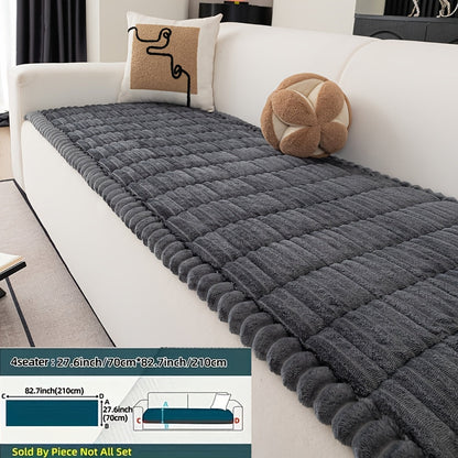 Wavy-Edge Plush Sofa Cushion Cover in Four Colors with Single-, Two-, Three- or Four-Seat Sizes