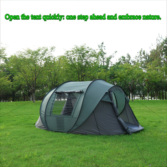 Camping Tent 3-4 Person Auto Pop-Up with Interior Storage Pockets, Carry Bag and Army-Green Finish