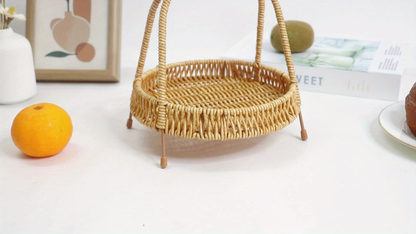 Wire Frame Storage Basket - Hand-Woven Imitation Rattan with Solid Iron Structure, Open-Top Organizer Bin for Fruits Shelf Kitchen Gifts, Rustic Farmhouse Style