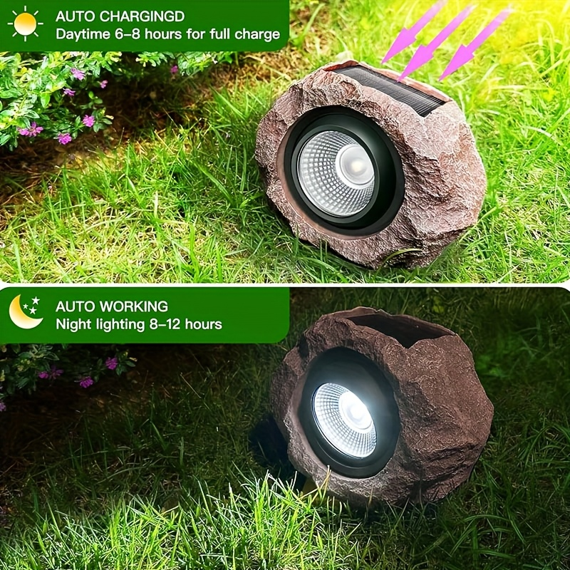 Solar Garden Light Rock Set of 2 with Warm White LEDs, IP44 Rating and Ground-Stake Installation
