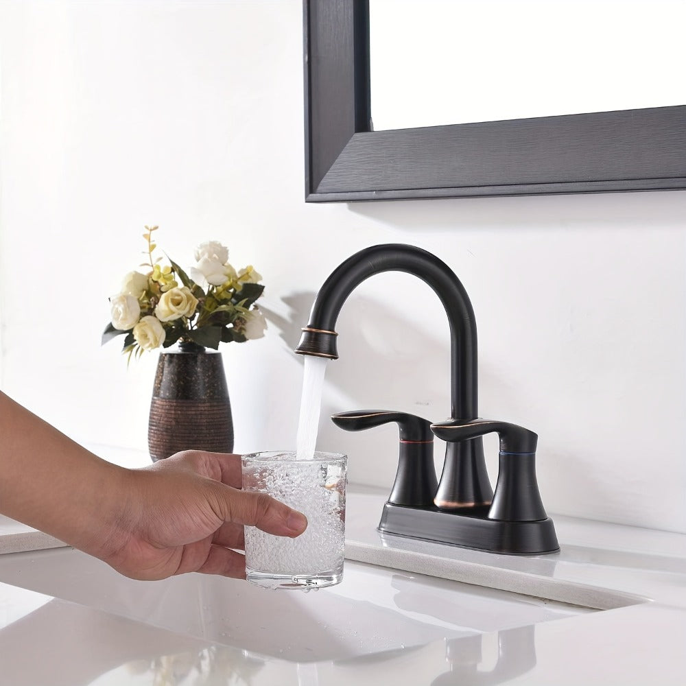 Centerset Bathroom Faucet 2 Handle 4 Inch - Dual Handle Vanity Sink Faucet with Pop-Up Drain & Supply Lines