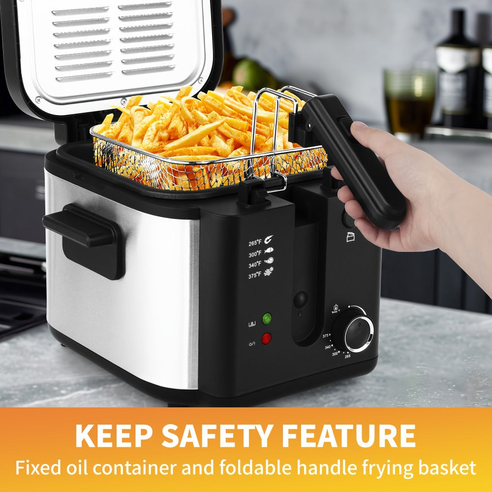 Electric Deep Fryer Stainless Steel Basket 1.5L to 6L – Adjustable Temperature Foldable Handle Transparent Window Anti-Splash Lid | Dishwasher Safe Easy Clean | Home Family Dinner Party Kitchen