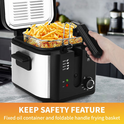 Electric Deep Fryer Stainless Steel Basket 1.5L to 6L – Adjustable Temperature Foldable Handle Transparent Window Anti-Splash Lid | Dishwasher Safe Easy Clean | Home Family Dinner Party Kitchen