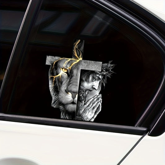 Christmas Lion Cross Stickers 2PCS - Vinyl Decals for Car Bumper, Window, Laptop, Wall Art, Truck, SUV, Guitar & More