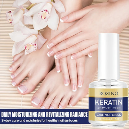 Three-Piece Keratin-Labeled Nail Care Gloss Set in Clear Bottles for Fingernail and Toenail Application