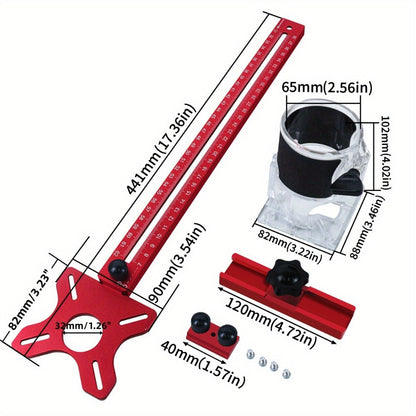 Four-in-One Aluminum Router Circle Cutting Jig in Metric with Base or Inch Configuration without Base