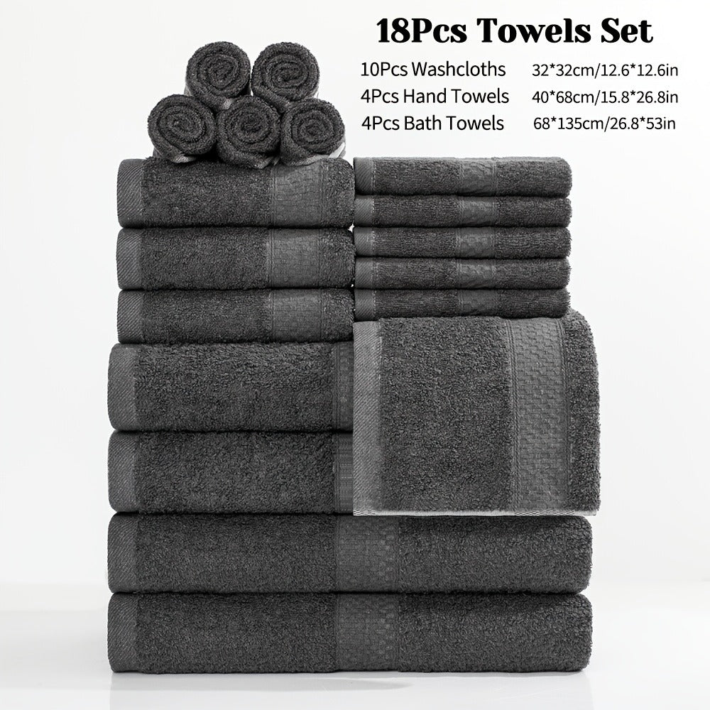 Towel Set 12, 16 or 18 Piece 450GSM Cotton-Blend Bath, Hand and Face Towels in Multiple Colors