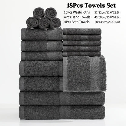 Towel Set 12, 16 or 18 Piece 450GSM Cotton-Blend Bath, Hand and Face Towels in Multiple Colors