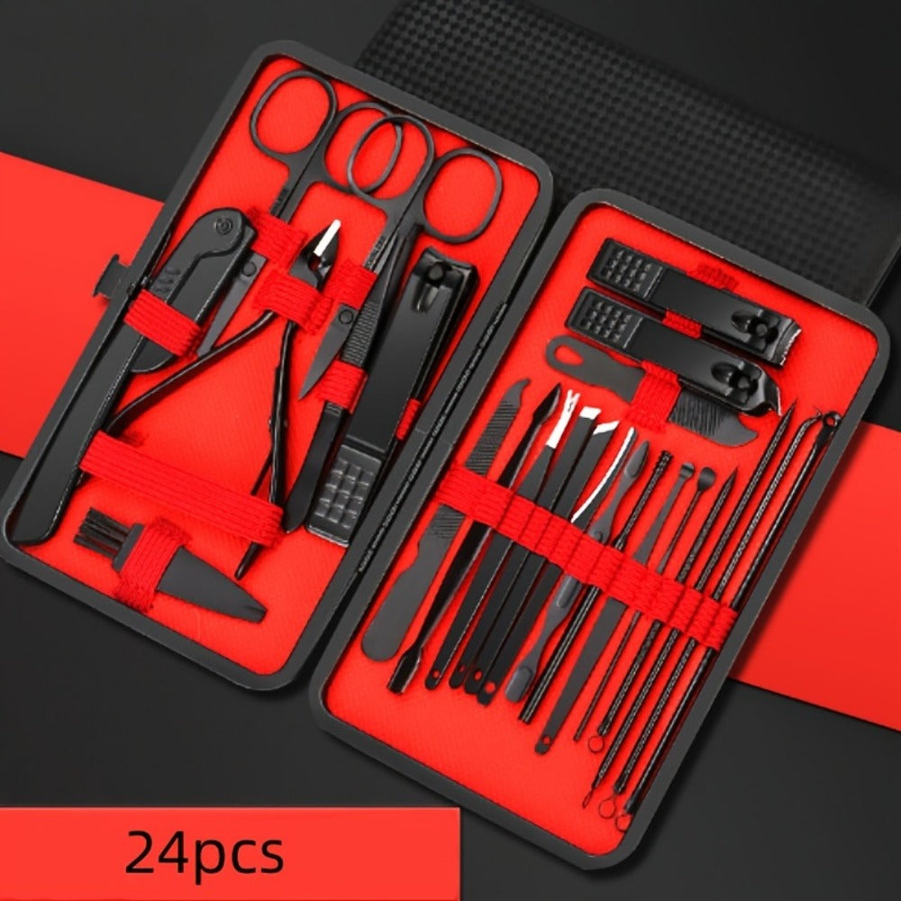 Three-Case Nail Grooming Bundle with 23-Piece Black-and-Red Tool Set in Each Zippered Case