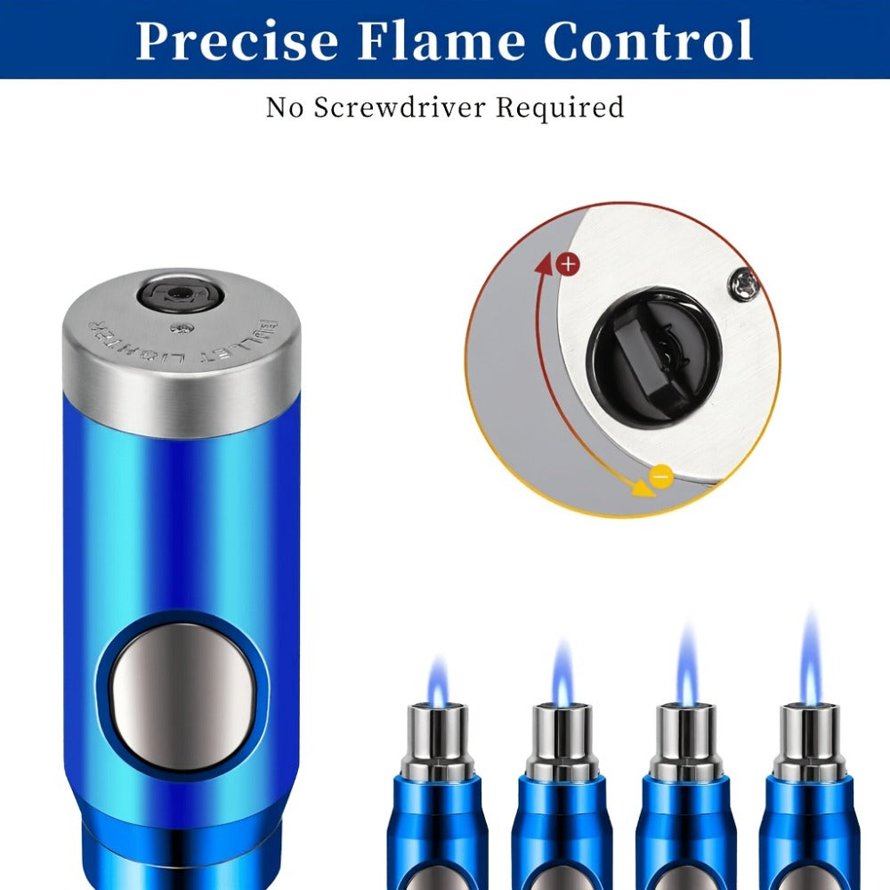 Blue Refillable Butane Torch Lighter with Adjustable Jet Flame, Wide Nozzle and Gift Box Included