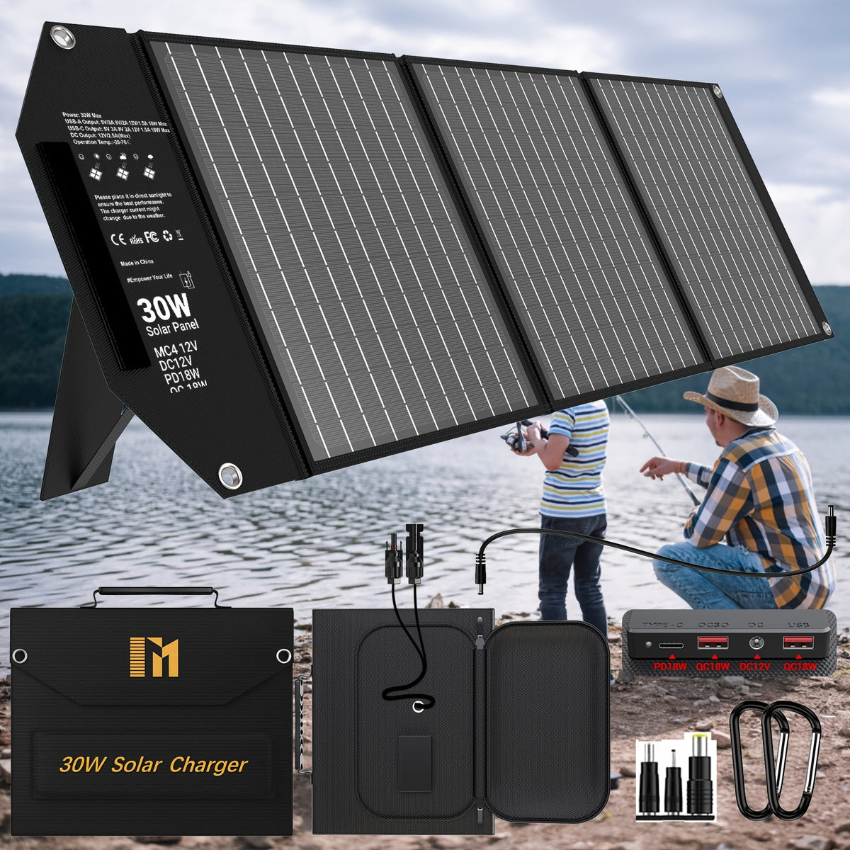 Foldable Solar Charger Panel 30W/60W/100W/200W – 18V MC4, Dual USB-A Quick Charge & USB-C PD 18W, Portable Solar Panel for Camping, RV, Overlanding & Off-Grid