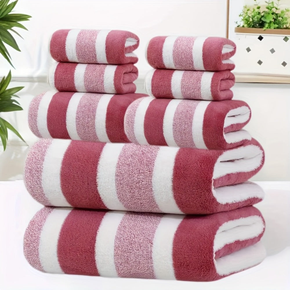 Towel Set 8 Piece 280GSM Two-Color Striped Mix with 2 Bath, 2 Face and 4 Hand Towels for Home and Guest Use