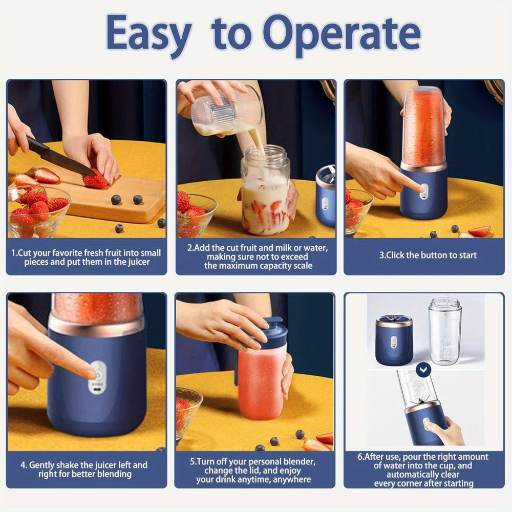 Portable Blender Personal Smoothie Blender USB Rechargeable 6-Blade 13.5oz Travel Cup Mini Blender for Shakes Fruit Juice – Kitchen Home Gym Travel Use