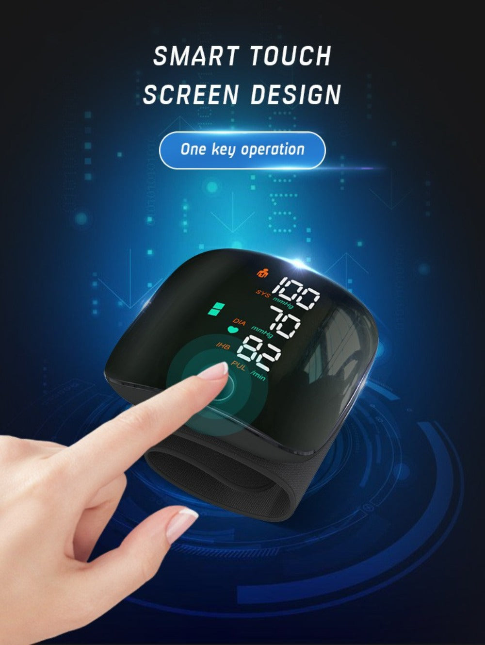 Blood Pressure Monitor for Wrist, Portable Black Digital Device with Large Display and One-Button Control