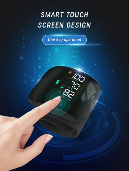 Blood Pressure Monitor for Wrist, Portable Black Digital Device with Large Display and One-Button Control