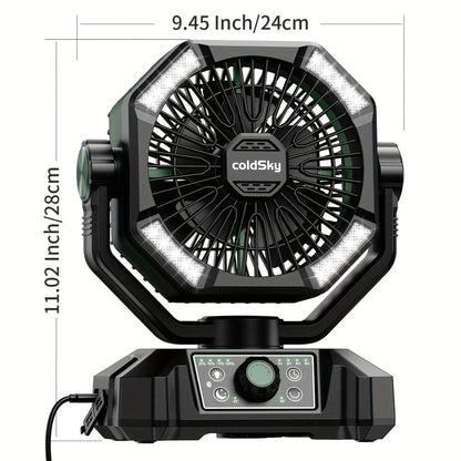 Camping Fan Battery Powered 20000mAh, Dual Motor 8-Speed Portable Tent Fan with Remote Control, 4 LED Lanterns and Hanging Hook, Rechargeable Outdoor Fan for Camping, Power Outage, Construction Site