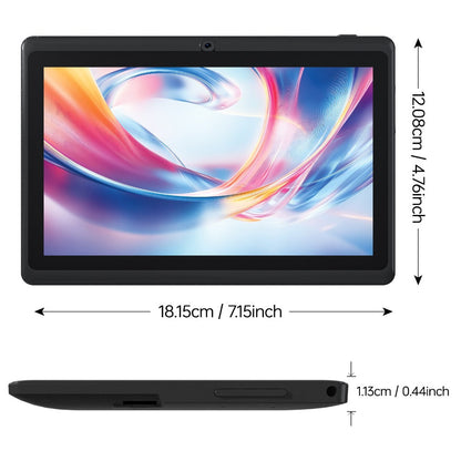 7 Inch Android 12 Tablet, 4GB RAM 32GB ROM, Quad-Core IPS Touchscreen, 4000mAh Battery, 5MP+2MP Dual Camera, Type-C – Compact Portable Tablet for Kids & Adults, Black