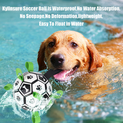 Dog Toy Soccer Ball with Grip Straps in 6 or 7.25-Inch Sizes for Tug, Fetch and Water Play