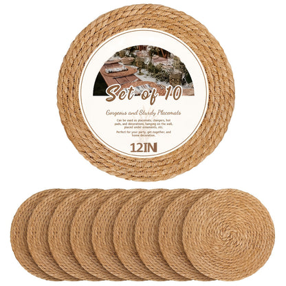 Woven Round Placemats in 10- or 30-Piece Sets with Matching Holders and 12-Inch Natural Look