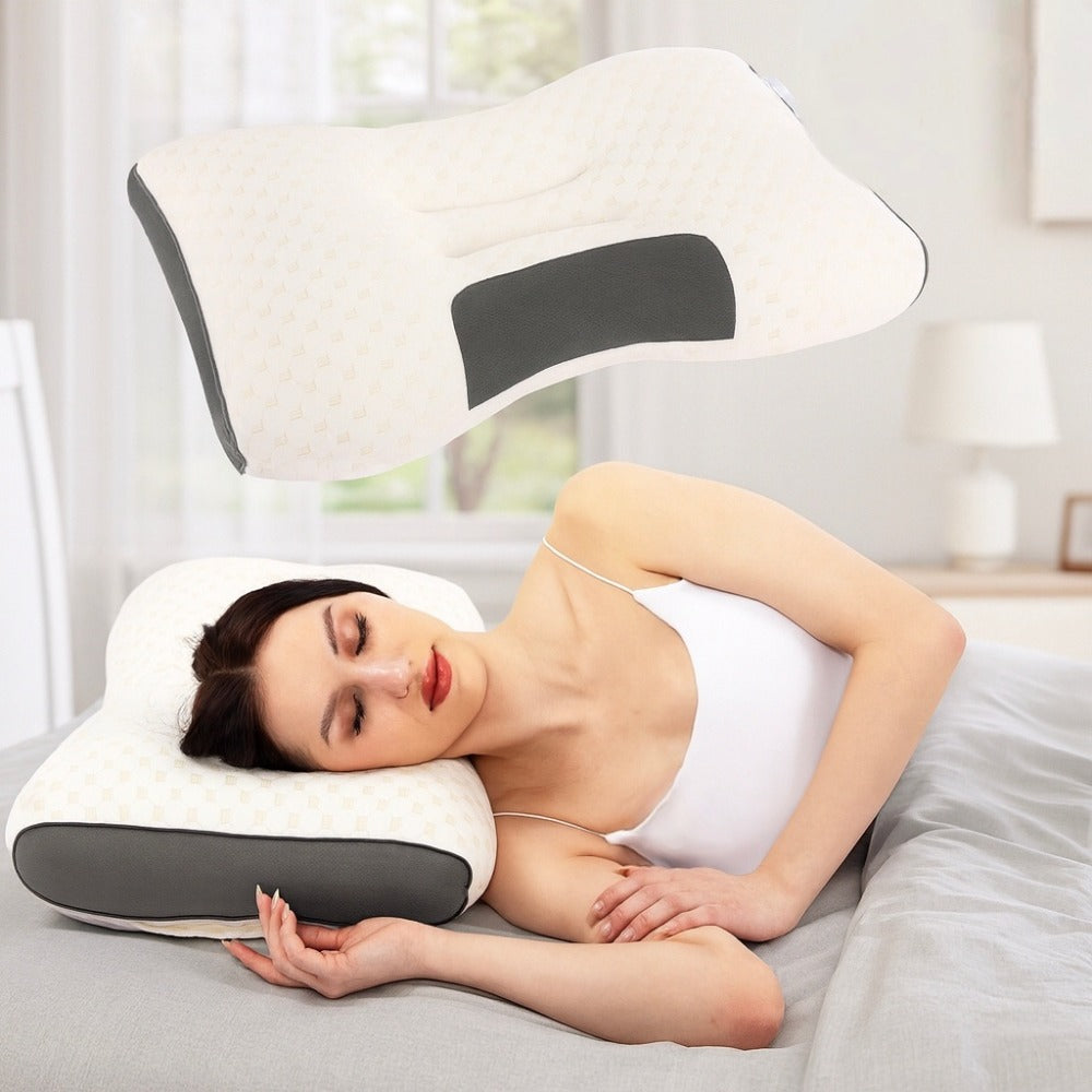 Bed Pillow Set of 2 Contoured Side-Sleeper Pillows with Removable Washable Covers in Five Colors