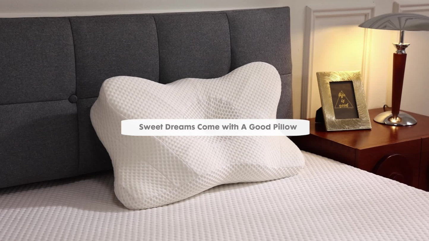 Memory Foam Cervical Pillow Ergonomic Contour Neck Support Orthopedic Bed Pillow for Side Back Stomach Sleepers with Cooling Pillowcase Queen King