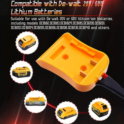 Jump Starter Cable Adapter for DeWalt 18V 20V DCB Battery Portable Car Battery Jump Start Connector ABS Housing - Yellow & Red (Battery & Cables Not Included)