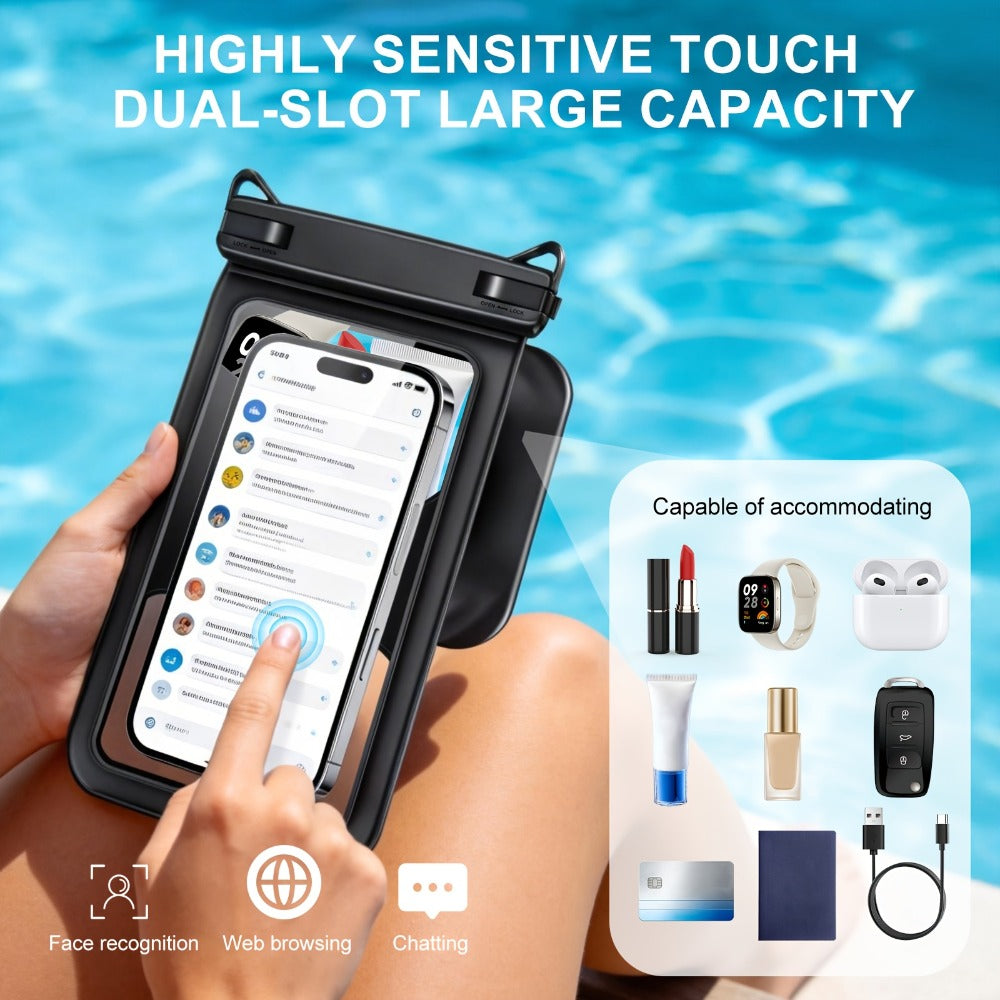 Waterproof Phone Pouch 2 Pack Floating Dual Compartment Dry Bag – 7.5 Inch Shockproof Sandproof Clear Case for iPhone 16 15 14 13 12 Pro Max & Android, Swimming Kayaking Beach Water Sports