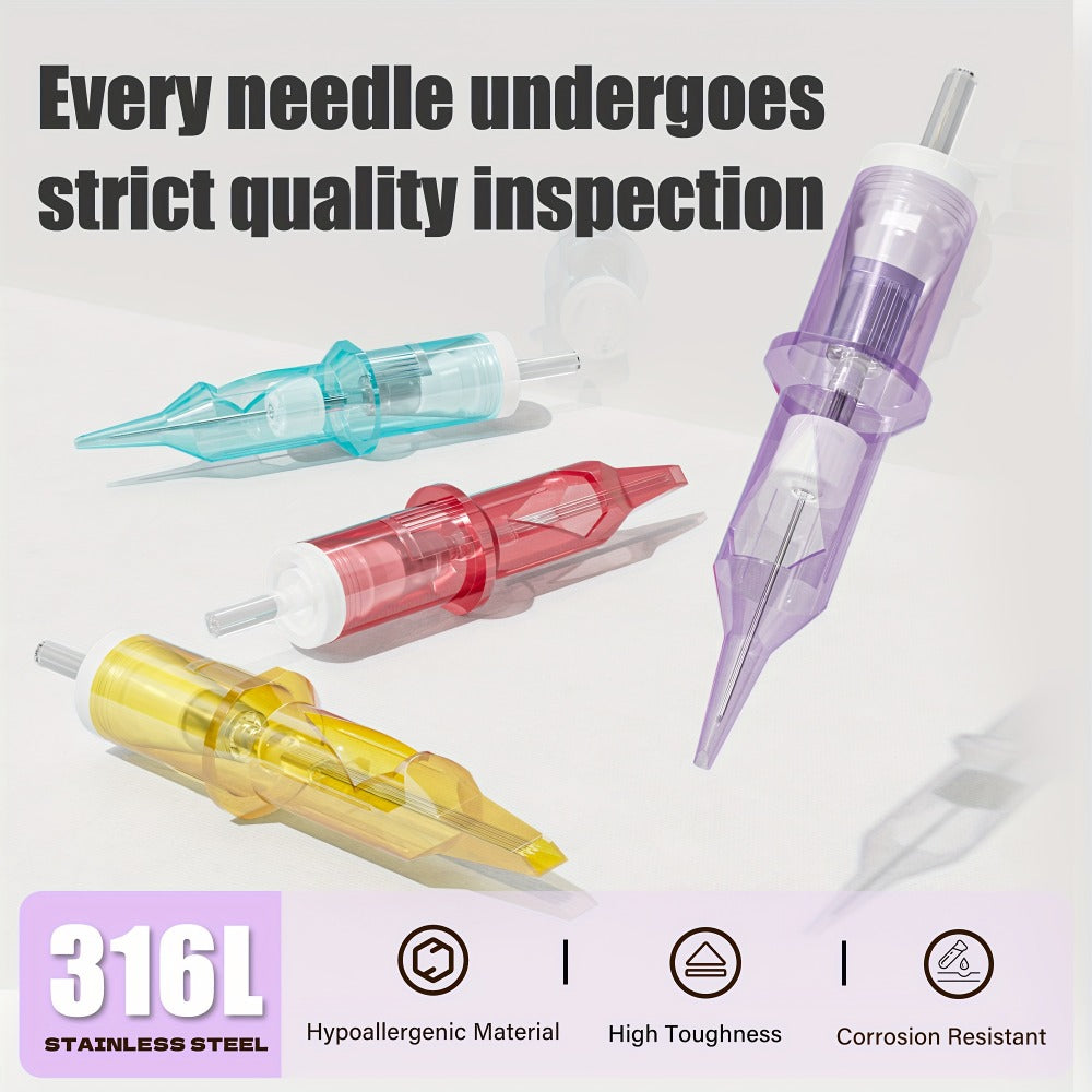 Tattoo Cartridge Needles with Lumentip Label, 50-Piece #12 Mixed or Round Liner Pack Choice