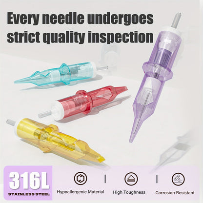 Tattoo Cartridge Needles with Lumentip Label, 50-Piece #12 Mixed or Round Liner Pack Choice