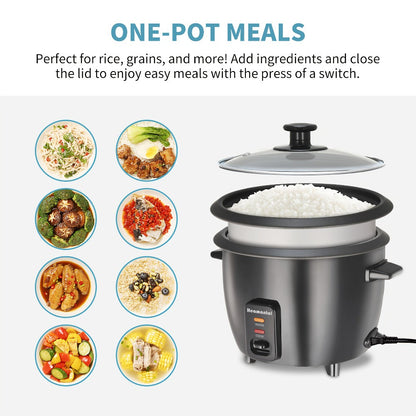 Rice Cooker & Yogurt Maker 1.5Qt – 6-Cup Non-Stick Electric Rice Cooker with Auto Keep Warm, One-Touch, Stainless Steel Liner, Steamer for Rice, Oatmeal, Soup & Yogurt