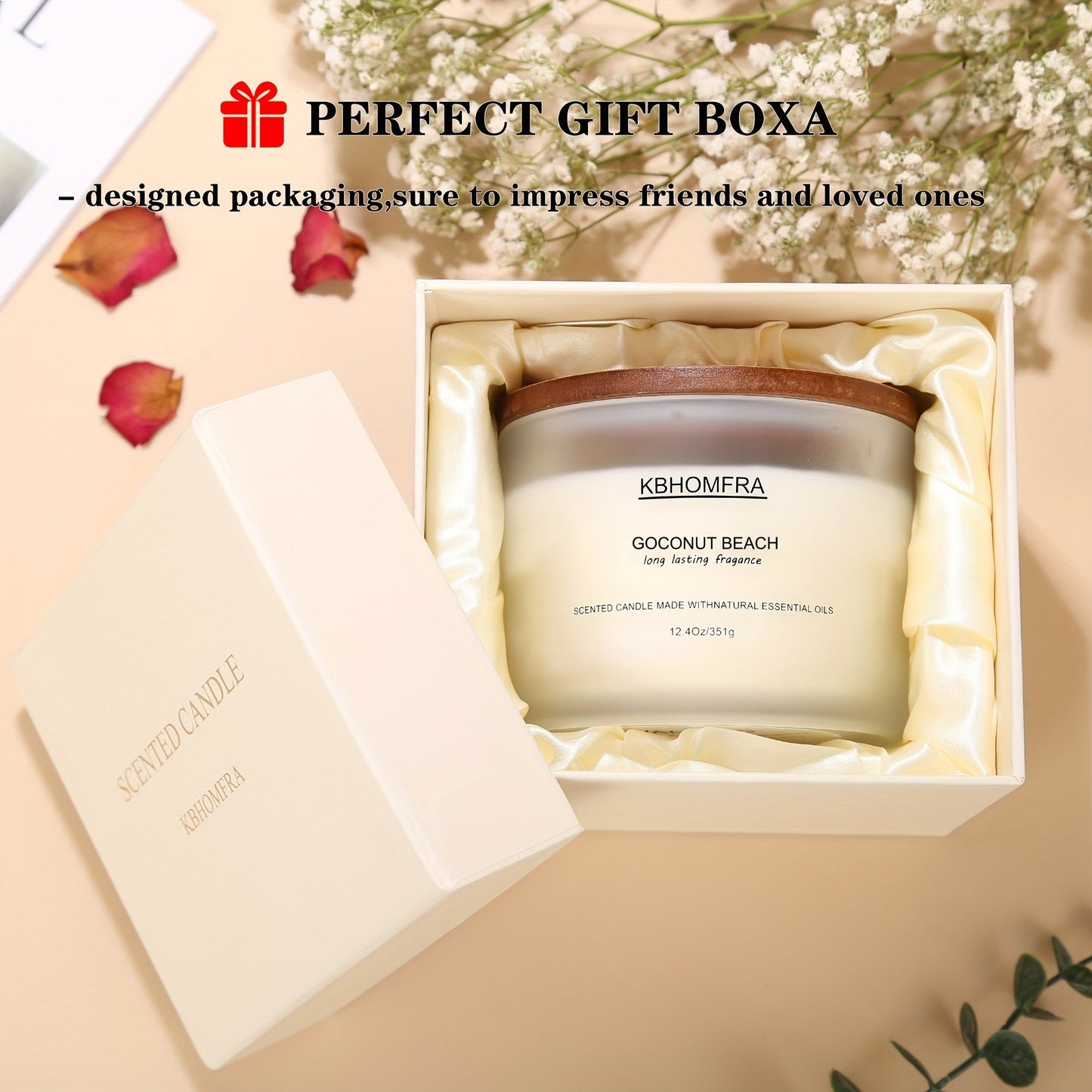 12.4oz Candle with Three Cotton Wicks, Wide Glass Jar, Gift Box and Six Fragrance Selections