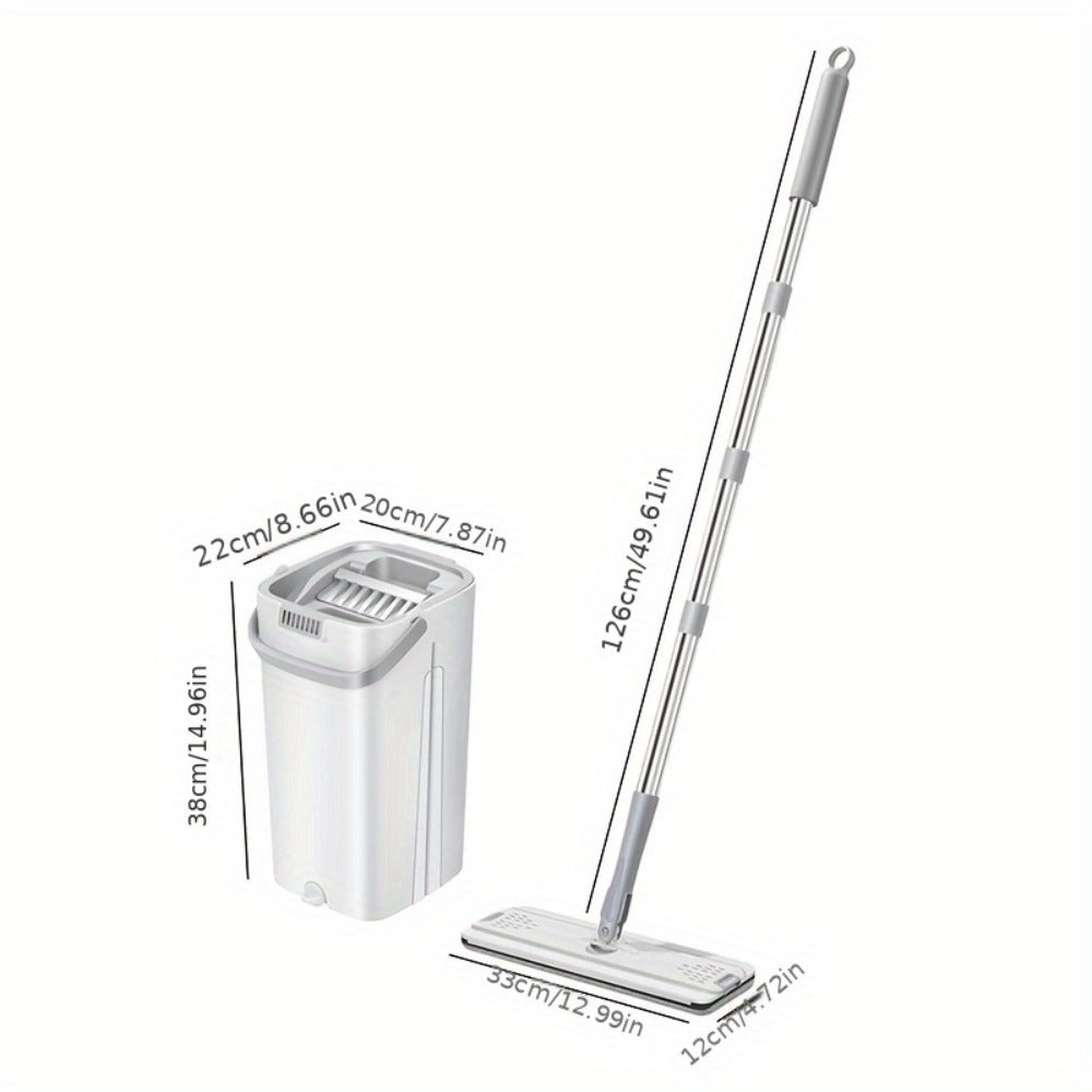 Flat Mop and Bucket Set with 6 Replacement Cloths, 49-Inch Handle and Separate Wash-Dry Chambers